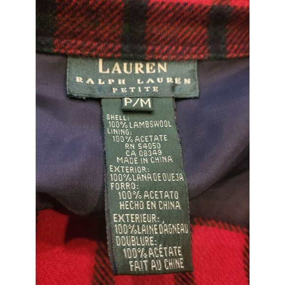 Vintage Ralph Lauren Shirt Jacket Women's Medium Petite Red Wool Flannel Zip - Picture 3 of 6